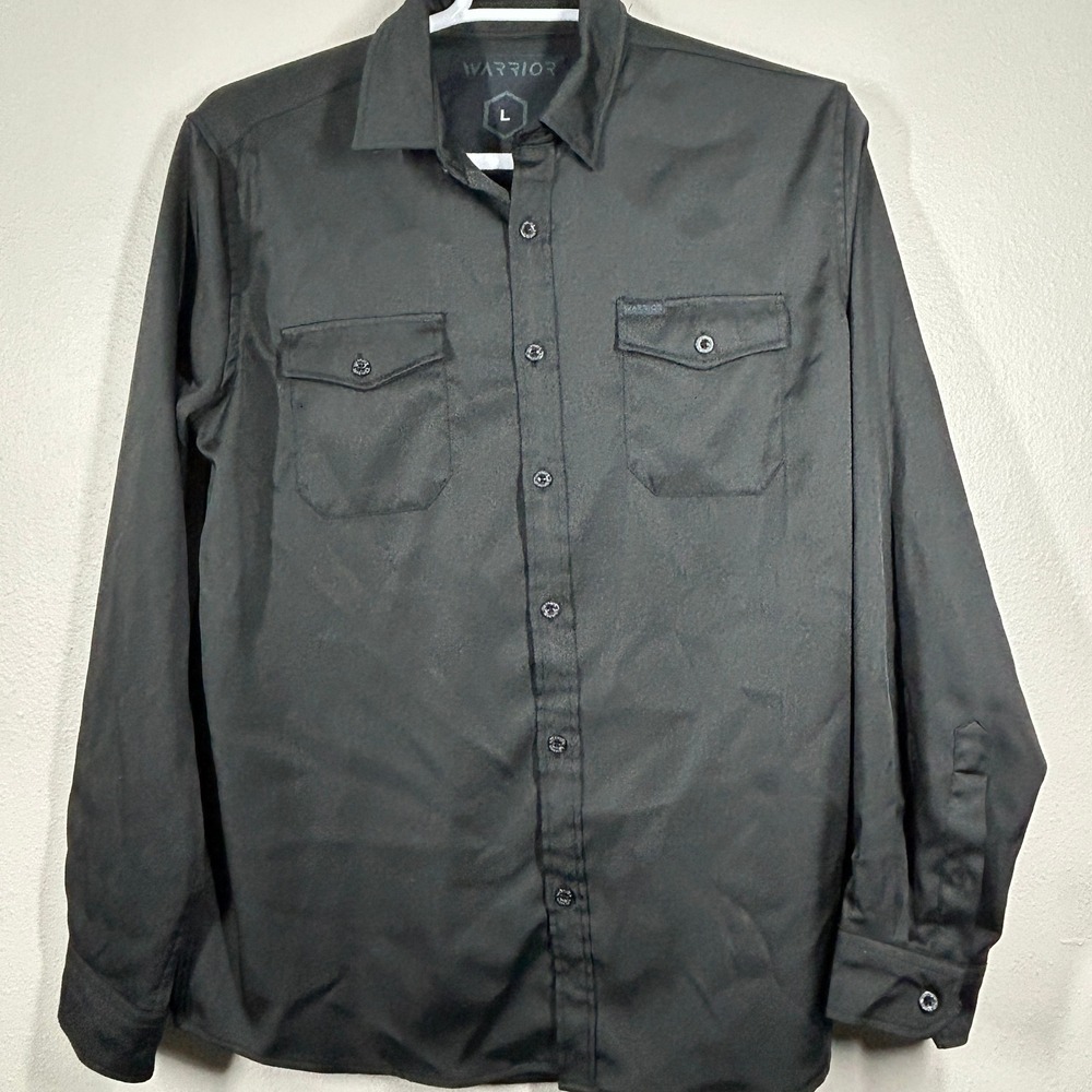 Warrior Stretch Mens Black Long Sleeve Button Down Tactical Utility Shirt Large